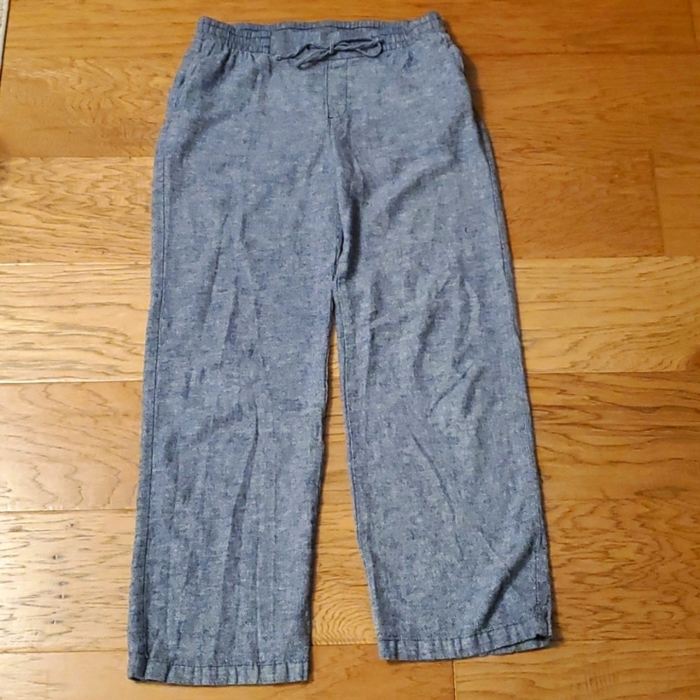 Old Navy Linen Pants Blue Medium Tall Women's Pull On Pockets Wide Leg